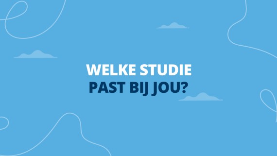 Blauw vlak met de woorden 'Welke studie past bij jou?'
