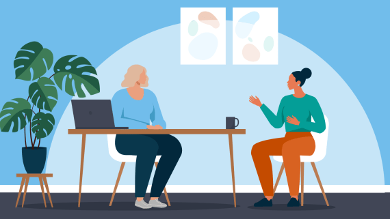 Animatie van een gesprek met een vertrouwenspersoon