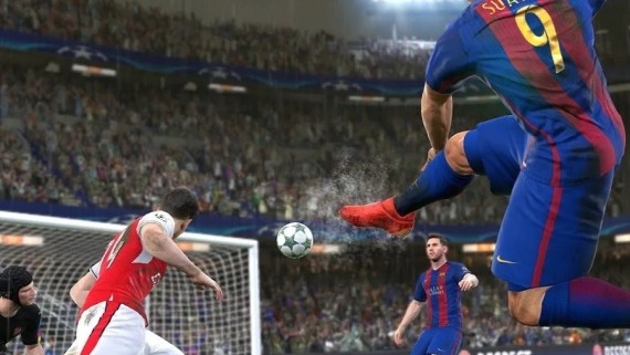 Voetballers spelen in een virtuele voetbalwedstrijd 