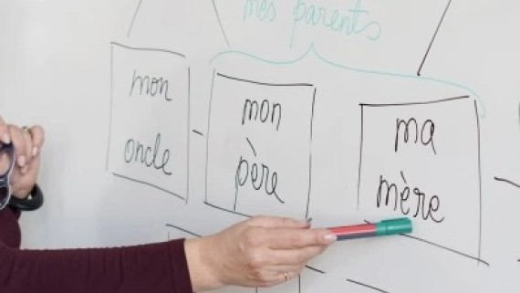 Een whitebord met Franse woorden