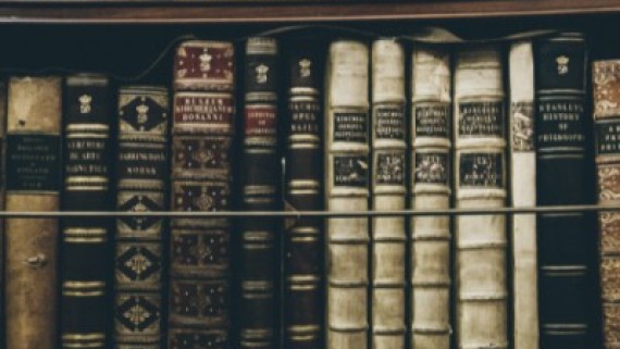 Plank met oude boeken