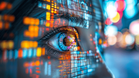 AI-afbeelding van een gezicht met gekleurde reflecties