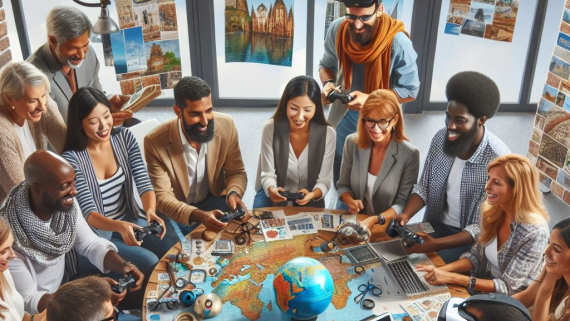 Groep mensen die samen een videospel speelt