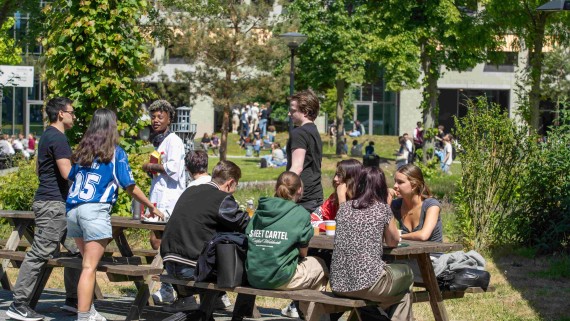 people sitting on a picnic bench