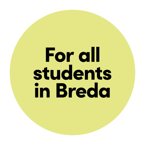 Button met tekst 'for all students in Breda'. 