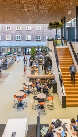 Studenten werken in het atrium op de BUas campus