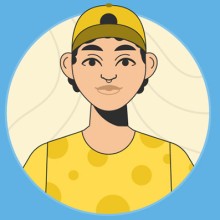 Geanimeerd portret van een persoon met gele kleding 