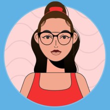 Geanimeerd portret van een meisje met rode kleding en een bril