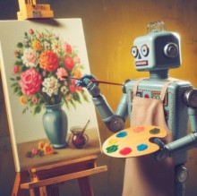 AI-afbeelding van een robot die bloemen schildert