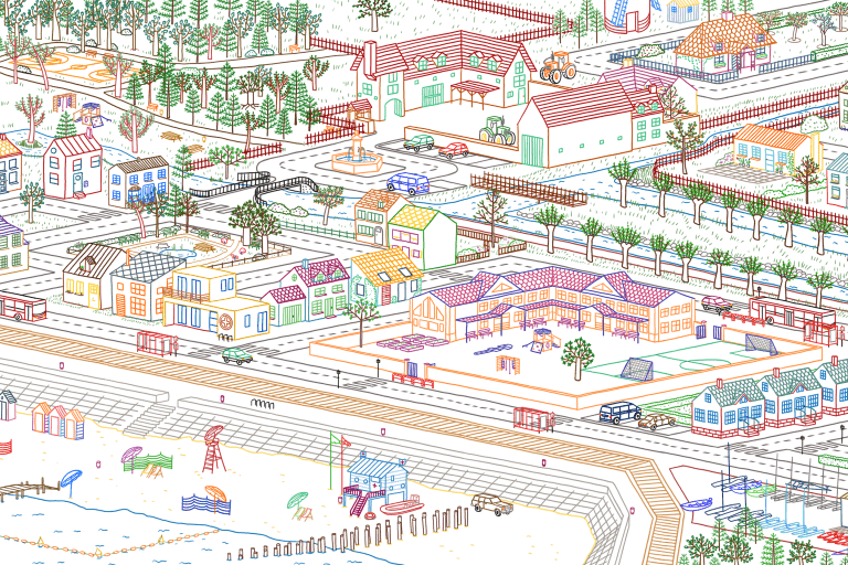 Een gedetailleerd getekende stad