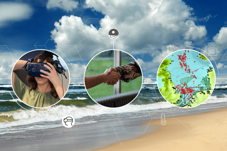 Een strand met verschillende spellen 