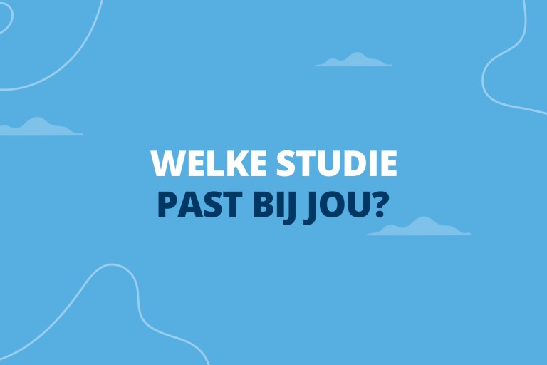 Blauw vlak met de woorden 'Welke studie past bij jou?'