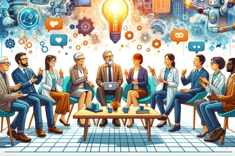 Geanimeerde afbeelding van mensen en digitale symbolen