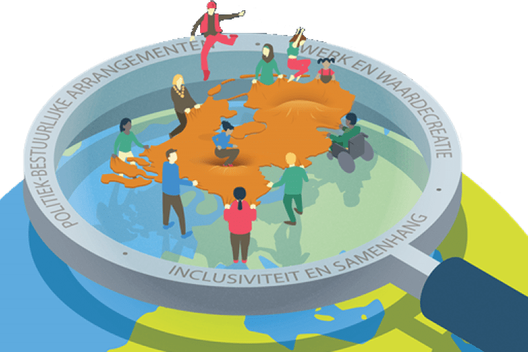 Nederland in een vergrootglas boven een wereldbol