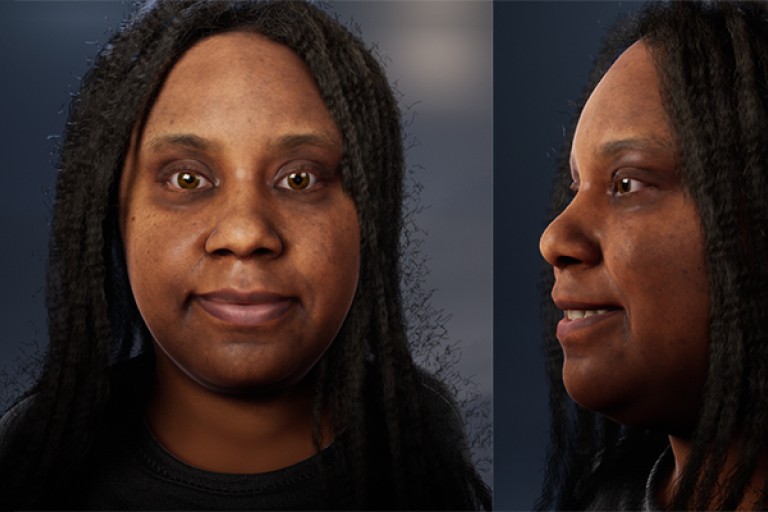 Het hoofd van een vrouw vanuit drie perspectieven