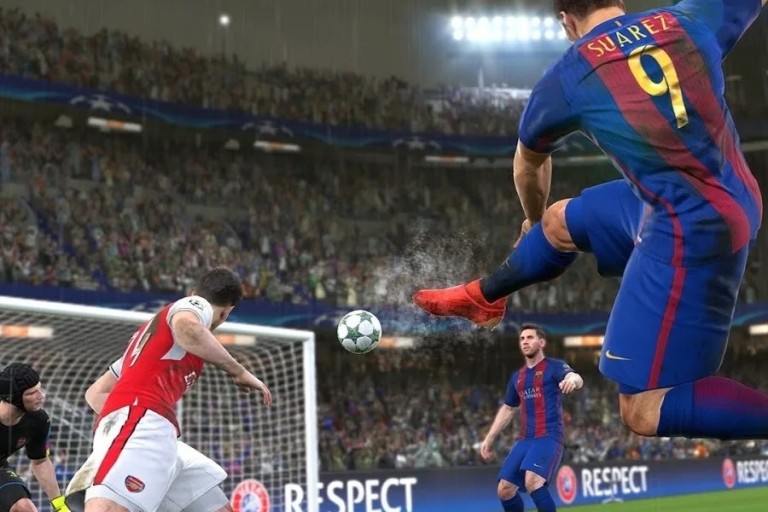 Voetballers spelen in een virtuele voetbalwedstrijd