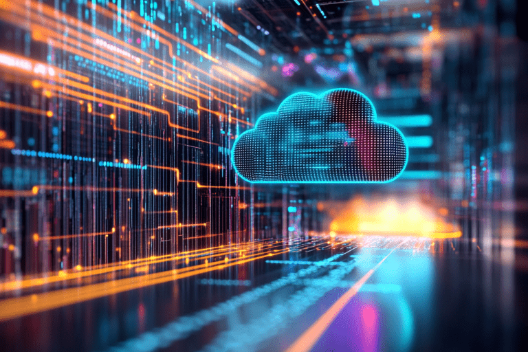 AI-afbeelding van een wolk in een digitaal netwerk