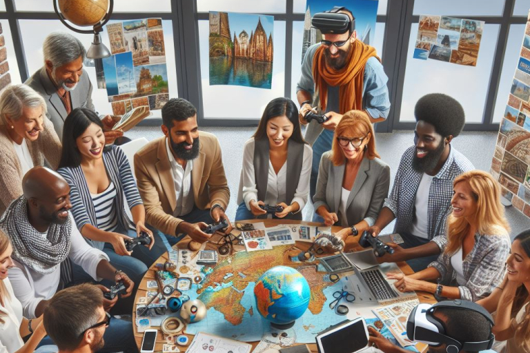 Groep mensen die samen een videospel speelt