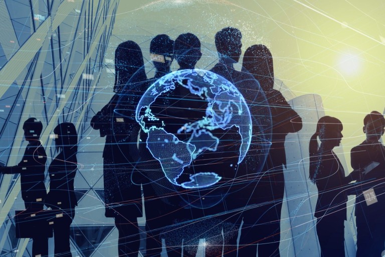 AI afbeelding van zakenmensen met elkaar in gesprek