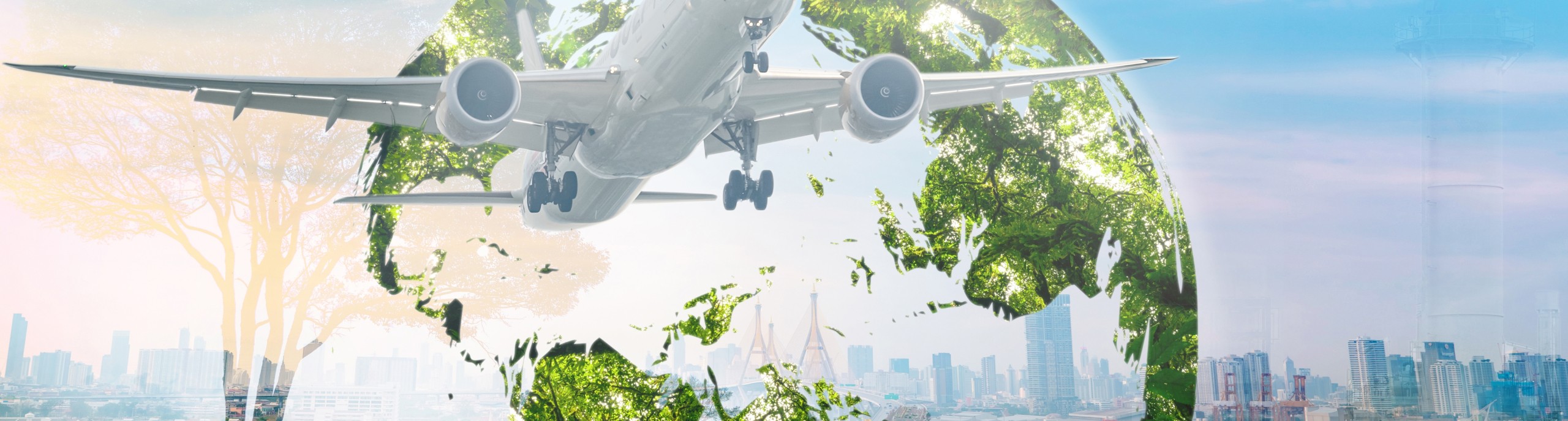 Een wereldbol met een vliegtuig