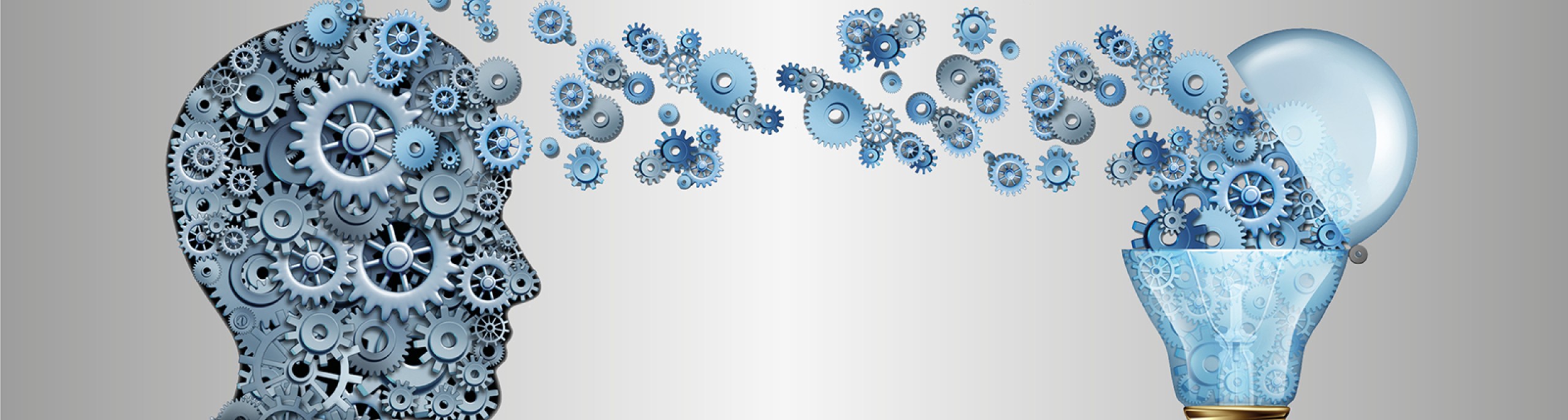 AI afbeelding van twee hoofden met tandwielen als hersenen