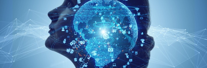 AI-afbeelding van een vrouw in een digitaal netwerk