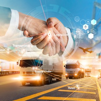 AI-afbeelding van twee schuddende handen en een snelweg