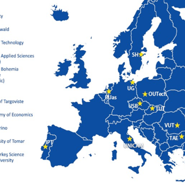 Kaart van Europa waarbij de KreativEU partners zijn gemarkeerd