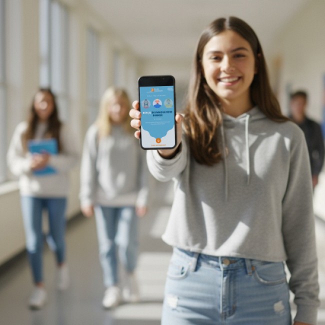 Studiekiezer laat Matchmaker op haar telefoon zien