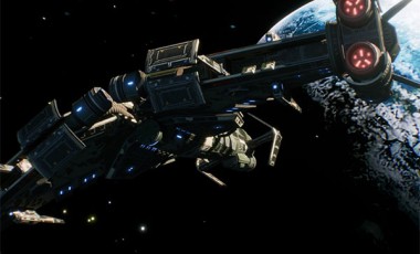 Space ship near planet